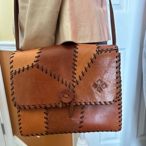 Patricia Nash Italian Leather crossbody.  Brown and Tan.  Excellent condition.